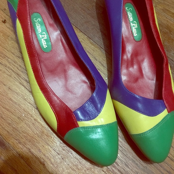 Shoes - Vintage 90s color block low heel